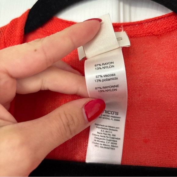 Chico's Sparkly Orange Peach Lightweight Long Cardigan Size 2 - Picture 4 of 7